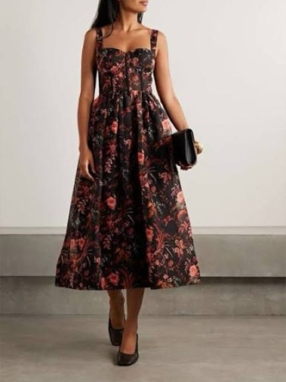 NEW Cara Cara Phoebe Floral Linen Silk Midi Bustier Dress Pindell Black US 4 UK8